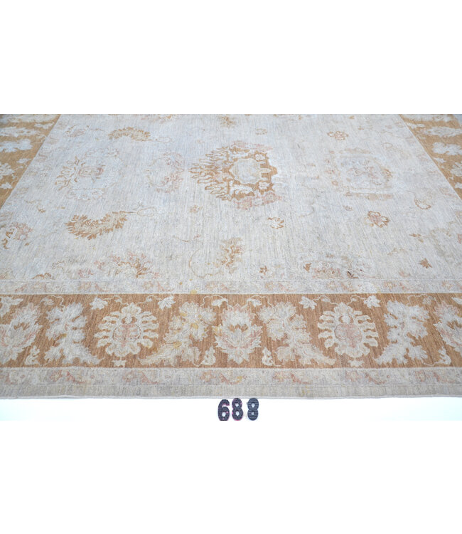 Vintage, Beige en Bruin, 354 x 275 cm – Handgeknoopt Wol Tapijt met Klassiek Patroon