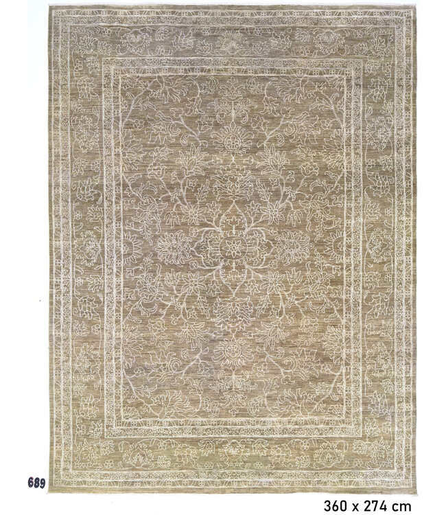 Ziegler, Grau und Weiß, 360 x 274 cm – Handgeknüpfter Wollteppich mit Klassischem Muste