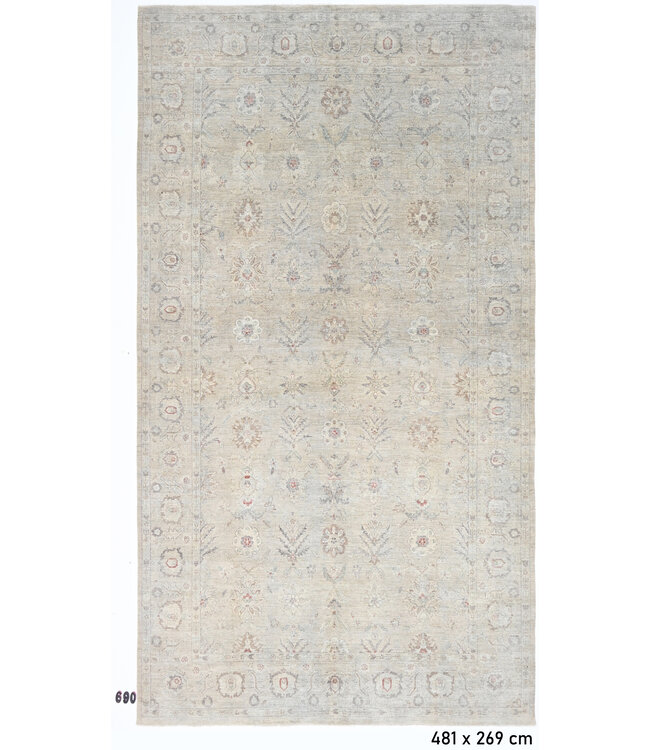 Vintage, Beige und Hellgrau, 481 x 269 cm – Handgeknüpfter Wollteppich mit Floralen Mustern