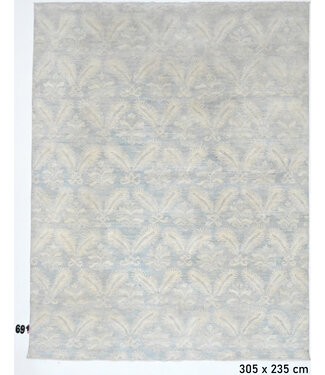 Vintage, Blauw en Crème, 305 x 235 cm – Handgeknoopt Wol Tapijt met Florale Motieven Vintage, Blauw en Crème, 305 x 235 cm – Handgeknoopt Wol Tapijt met Florale Motieven