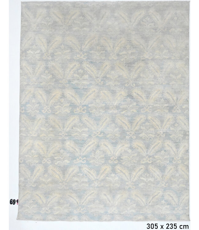 intage, Blau und Creme, 305 x 235 cm – Handgeknüpfter Wollteppich mit Floralen Mustern