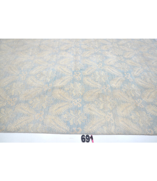 intage, Blau und Creme, 305 x 235 cm – Handgeknüpfter Wollteppich mit Floralen Mustern