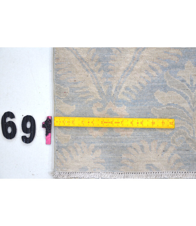 Vintage, Blauw en Crème, 305 x 235 cm – Handgeknoopt Wol Tapijt met Florale Motieven