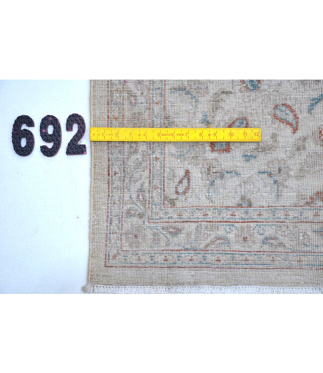 Vintage, Beige en Blauw, 416 x 297 cm – Handgeknoopt Wol Tapijt met Klassiek Patroon