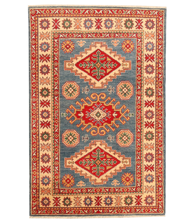 154x100cm Handgeknüpfter Woll Kazak Teppich – Authentischer Orientalischer Teppich, Traditionelles Tribal Design, Hochwertiger Handgefertigter Wollteppich