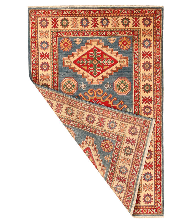 154x100cm Handgeknoopte Wol Kazak Tapijt – Authentiek Oosters Vloerkleed, Traditioneel Tribaal Design, Hoogwaardige Handgemaakte Wol Tapijt