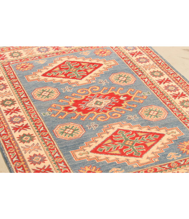 154x100cm Hand-Knotted Wool Kazak Rug – Authentic Oriental Carpet, Traditional Tribal Design, High-Quality Handmade Wool Rug