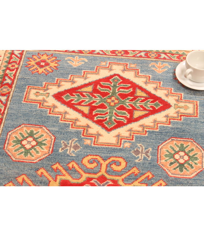 154x100cm Hand-Knotted Wool Kazak Rug – Authentic Oriental Carpet, Traditional Tribal Design, High-Quality Handmade Wool Rug