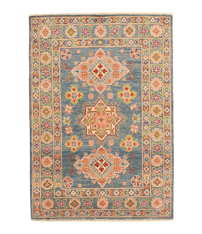 147x102cm Hand-Knotted Wool Kazak Rug – Authentic Oriental Carpet, Traditional Tribal Design, High-Quality Handmade Wool Rug