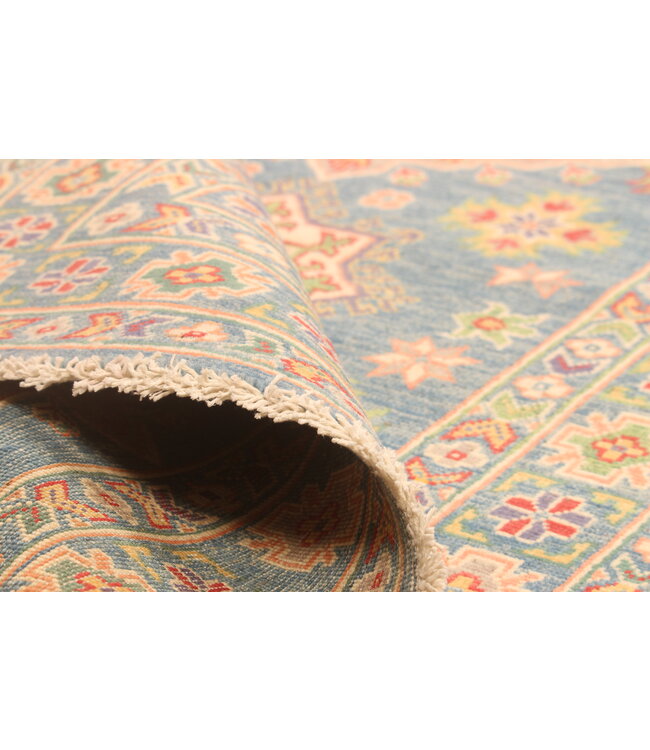 147x102cm Handgeknüpfter Woll Kazak Teppich – Authentischer Orientalischer Teppich, Traditionelles Tribal Design, Hochwertiger Handgefertigter Wollteppich