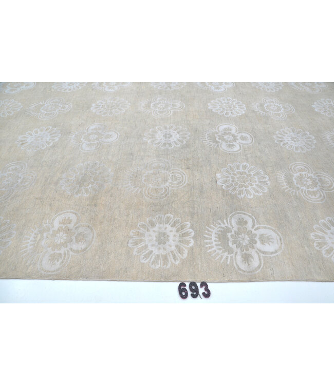 Vintage Beige Handgeknüpfter Wollteppich, 418 x 312 cm, Blumenmuster