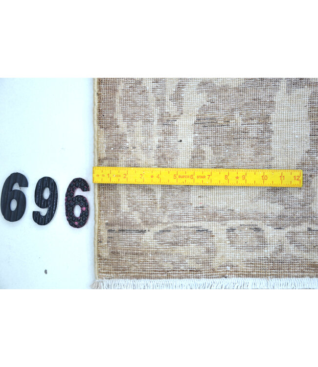 Vintage Beige Wollen Handgeknopen Tapijt, 347 x 272 cm, Antieke Bloemenmotief