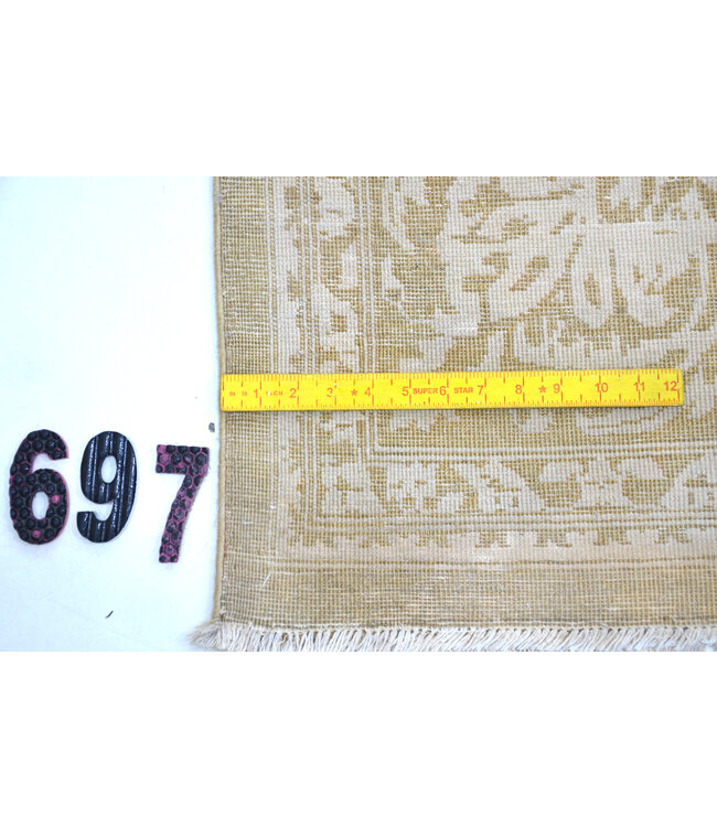 Vintage Beige Wollen Handgeknopen Tapijt, 354 x 270 cm, Ziegler Bloemenpatroon