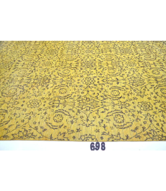 Kazak Gele Wollen Handgeknopen Tapijt, 369 x 259 cm, Bloemenpatroon