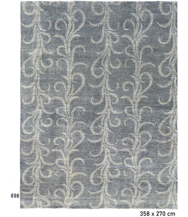 Modern Grey Hand-Knotted Wool Rug, 358 x 270 cm, Swirling Pattern