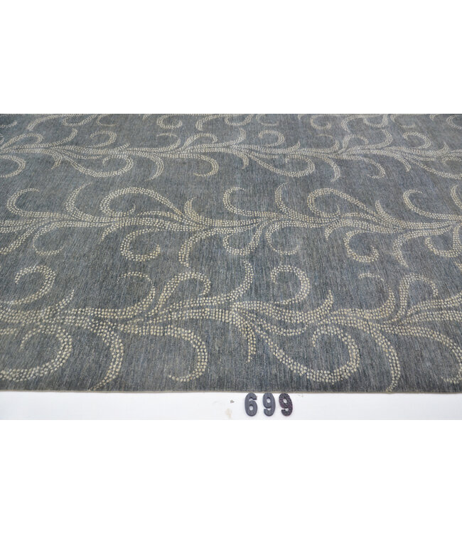 Modern Grijs Wollen Handgeknopen Tapijt, 358 x 270 cm, Golvend Patroon