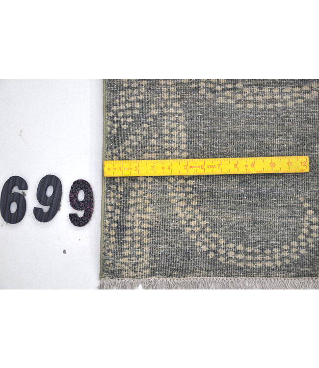 Modern Grijs Wollen Handgeknopen Tapijt, 358 x 270 cm, Golvend Patroon