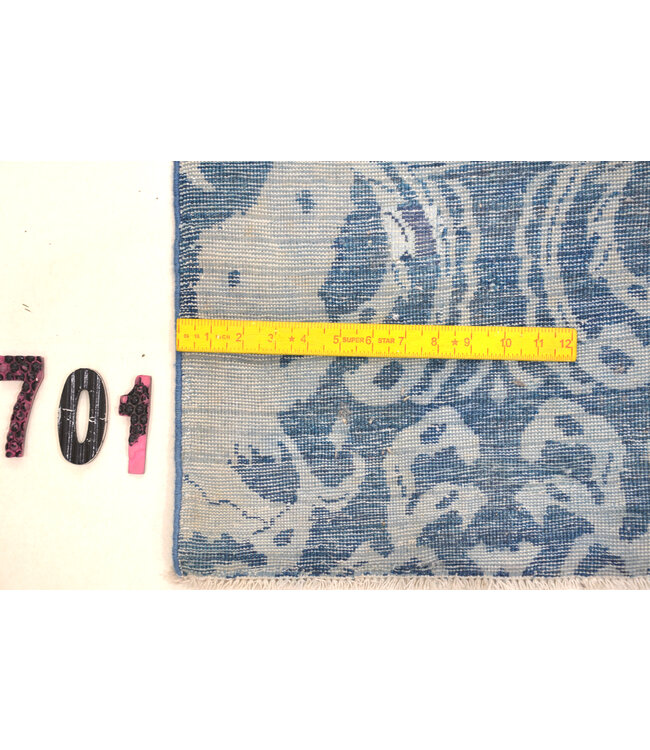 Modern Blue Hand-Knotted Wool Rug, 306 x 231 cm, Damask Pattern