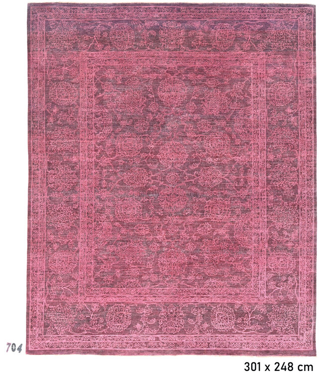 Vintage Pink Hand-Knotted Wool Rug, 301 x 248 cm, Kazak Floral Pattern