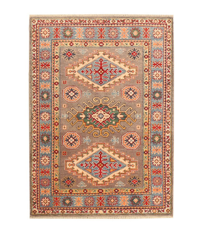 140x100cm Hand-Knotted Wool Kazak Rug – Authentic Oriental Carpet, Traditional Tribal Design, High-Quality Handmade Wool Rug