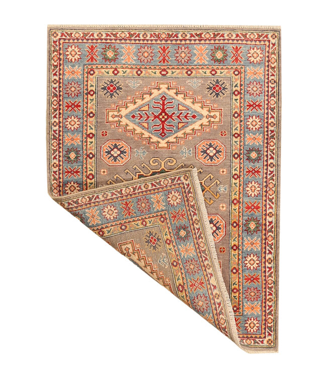 140x100cm Handgeknüpfter Woll Kazak Teppich – Authentischer Orientalischer Teppich, Traditionelles Tribal Design, Hochwertiger Handgefertigter Wollteppich