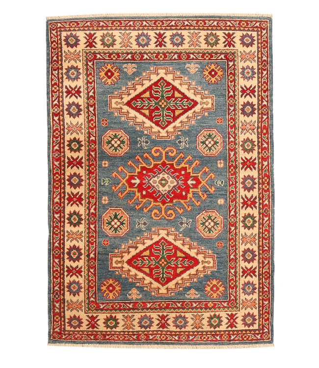147x100cm Handgeknüpfter Woll Kazak Teppich – Authentischer Orientalischer Teppich, Traditionelles Tribal Design, Hochwertiger Handgefertigter Wollteppich