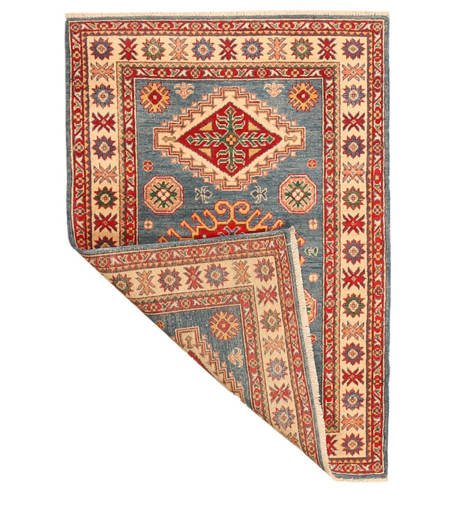 147x100cm Handgeknoopte Wol Kazak Tapijt – Authentiek Oosters Vloerkleed, Traditioneel Tribaal Design, Hoogwaardige Handgemaakte Wol Tapijt