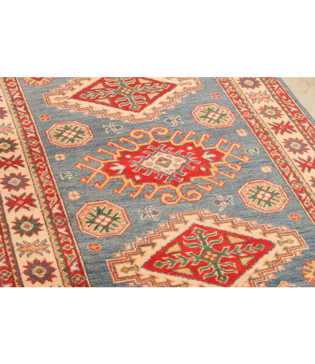 147x100cm Handgeknüpfter Woll Kazak Teppich – Authentischer Orientalischer Teppich, Traditionelles Tribal Design, Hochwertiger Handgefertigter Wollteppich