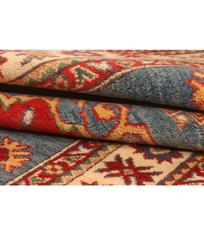 147x100cm Hand-Knotted Wool Kazak Rug – Authentic Oriental Carpet, Traditional Tribal Design, High-Quality Handmade Wool Rug