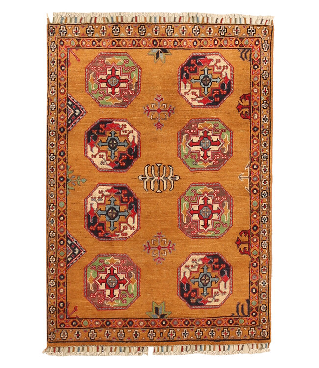 141x97cm Handgeknüpfter Woll Kazak Teppich – Authentischer Orientalischer Teppich, Traditionelles Tribal Design, Hochwertiger Handgefertigter Wollteppich