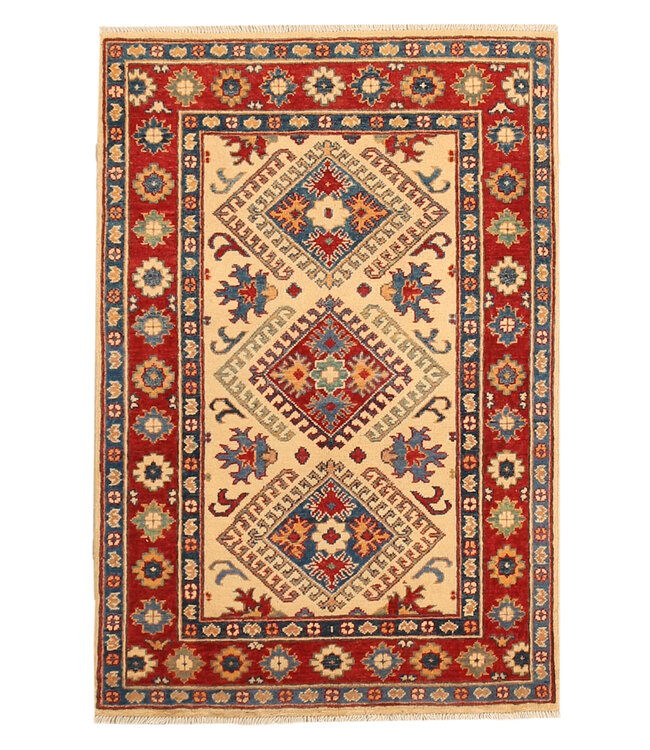 148x101cm Hand-Knotted Wool Kazak Rug – Authentic Oriental Carpet, Traditional Tribal Design, High-Quality Handmade Wool Rug