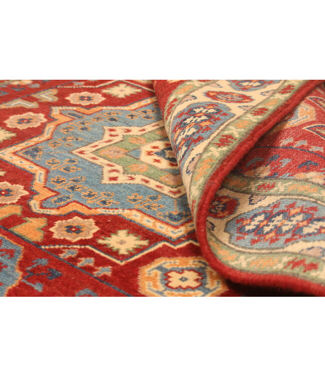 150x102cm Handgeknüpfter Woll Kazak Teppich – Authentischer Orientalischer Teppich, Traditionelles Tribal Design, Hochwertiger Handgefertigter Wollteppich