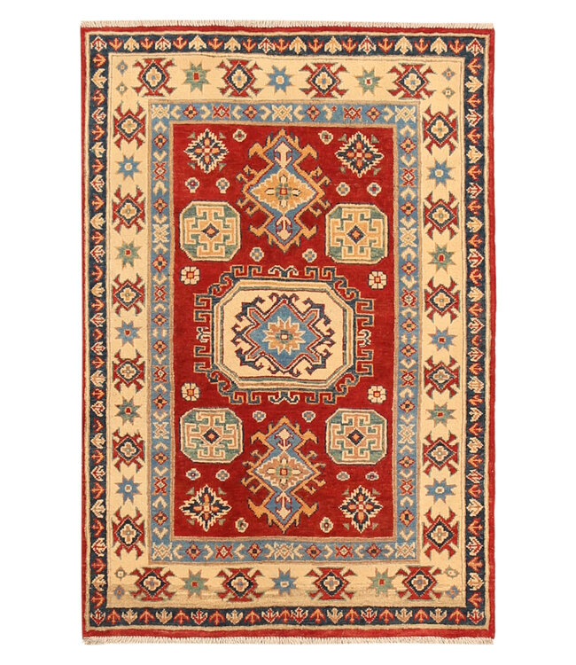 Kelimshop 148x100cm Hand-Knotted Wool Kazak Rug – Authentic Oriental Carpet, Traditional Tribal Design, High-Quality Handmade Wool Rug