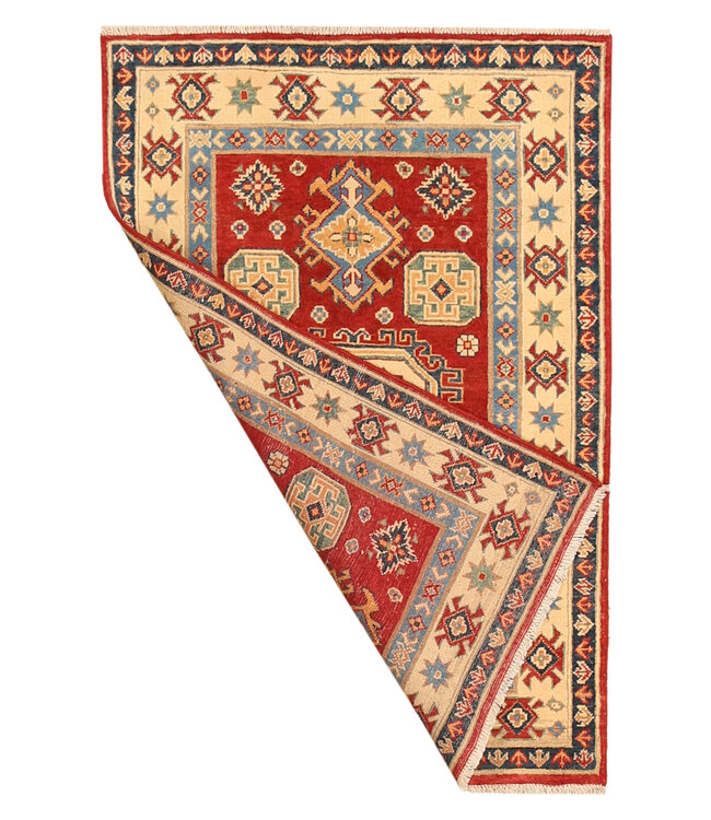 148x100cm Handgeknüpfter Woll Kazak Teppich – Authentischer Orientalischer Teppich, Traditionelles Tribal Design, Hochwertiger Handgefertigter Wollteppich