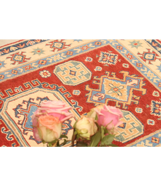 148x100cm Handgeknoopte Wol Kazak Tapijt – Authentiek Oosters Vloerkleed, Traditioneel Tribaal Design, Hoogwaardige Handgemaakte Wol Tapijt