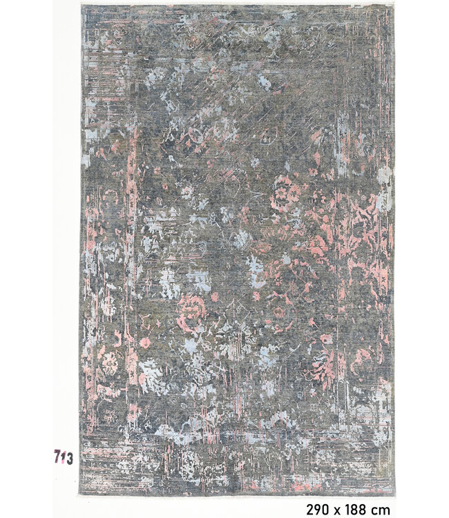 Grau Rosa Vintage 290 x 188 cm – Handgeknüpfter Wollteppich