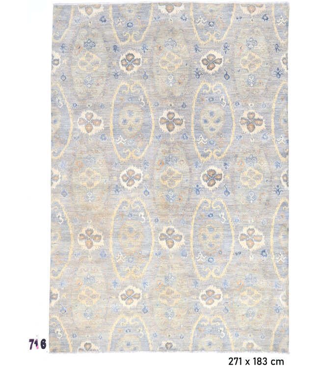 Blau-beige Gabbeh 271 x 183 cm – Handgeknüpfter Wollteppich