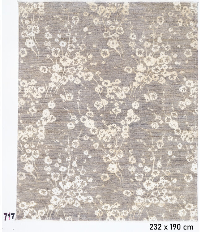 Grau-creme Modern 232 x 190 cm – Handgeknüpfter Wollteppich mit Blumenmuster