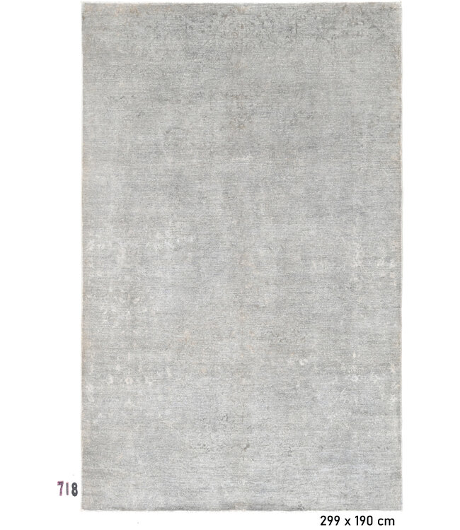 Light Grey Modern 299 x 190 cm – Hand-Knotted Wool Rug in Solid Design