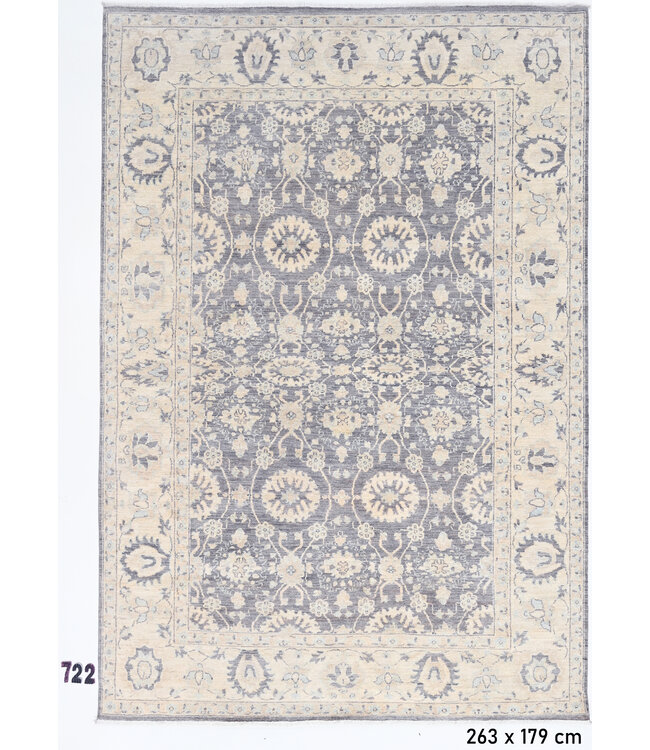 Vintage Grijze Tapijt | Ziegler Patroon | 263 x 179 cm | Handgeknoopt Wollen Vloerkleed