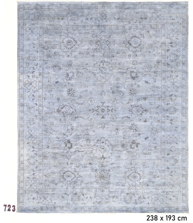 Vintage Blue Rug | Kazak Pattern | 238 x 193 cm | Hand-Knotted Wool Carpet
