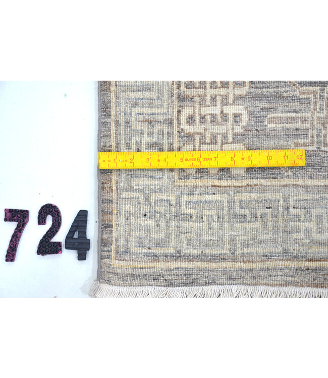 Vintage Grijze Tapijt | Ziegler Patroon | 296 x 193 cm | Handgeknoopt Wollen Vloerkleed