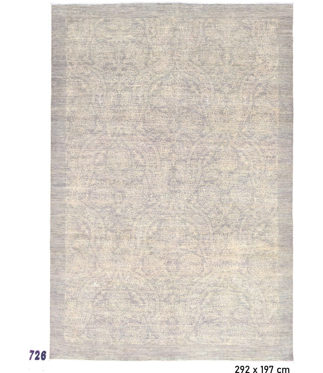 Vintage Gray Rug | Antique Pattern | 292 x 197 cm | Hand-Knotted Wool Carpet
