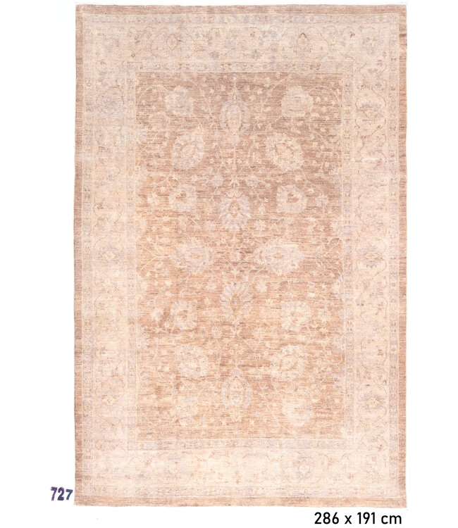 Vintage Beige Tapijt | Kazak Patroon | 286 x 191 cm | Handgeknoopt Wollen Vloerkleed