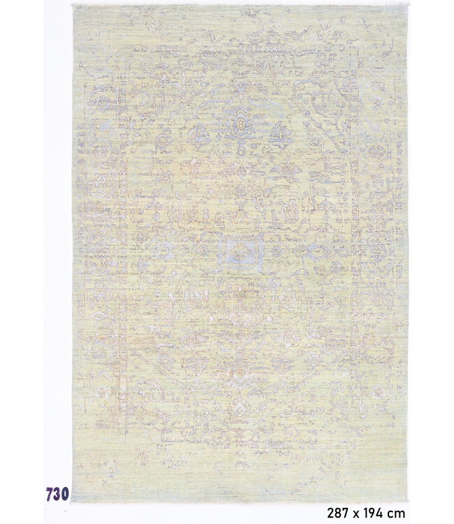 Vintage Grüner Teppich | Ziegler Muster | 287 x 194 cm | Handgeknüpfter Wollteppich