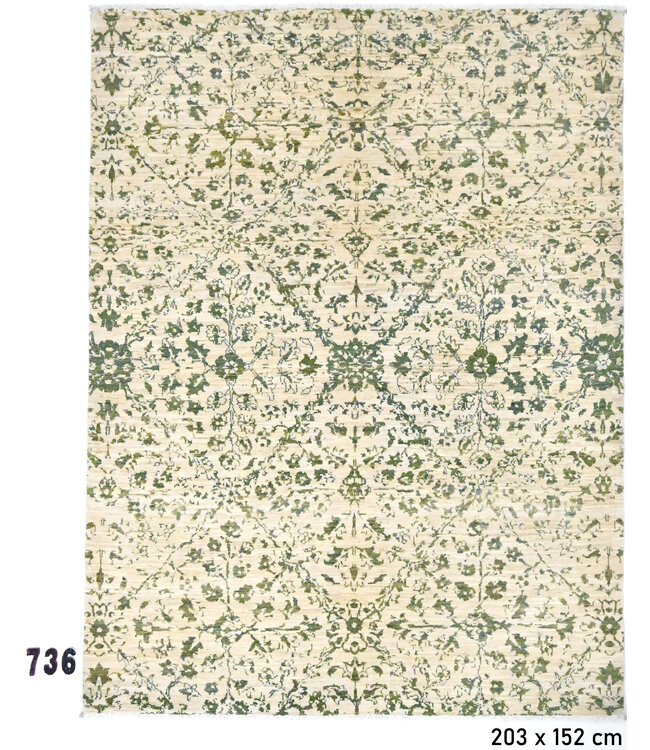 Vintage Green Rug | Antique Pattern | 203 x 152 cm | Hand-Knotted Wool Carpet