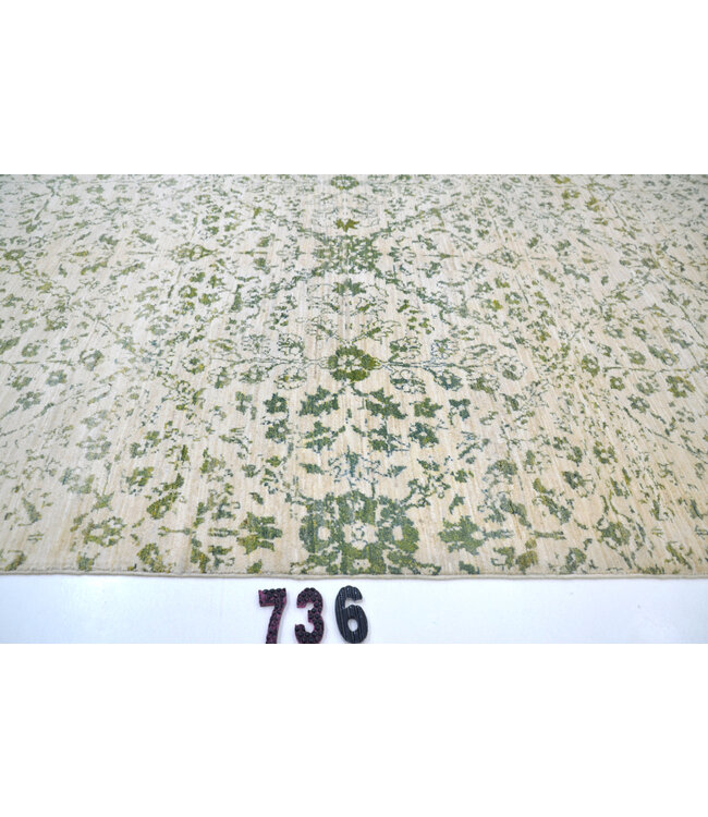 Vintage Grüner Teppich | Antikes Muster | 203 x 152 cm | Handgeknüpfter Wollteppich