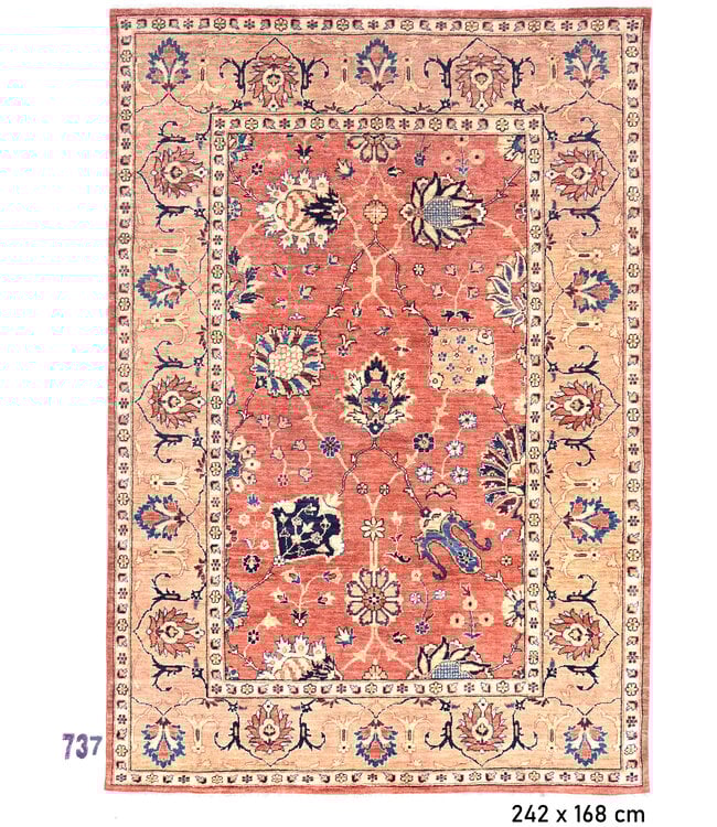 Vintage Roter Teppich | Kazak Muster | 242 x 168 cm | Handgeknüpfter Wollteppich