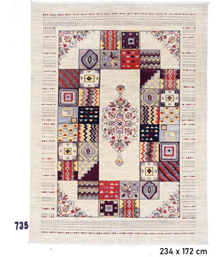 Gabbeh Rug | Colorful Geometric Pattern | 234 x 172 cm | Hand-Knotted Wool Carpet