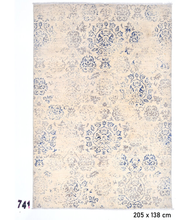 Vintage Blauer Teppich | Ziegler Muster | 205 x 138 cm | Handgeknüpfter Wollteppich